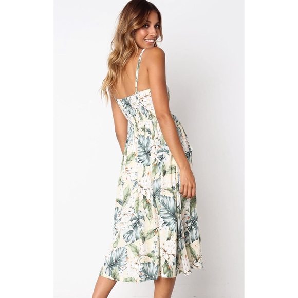 Yellow tropical midi dress with buttons - Picture 2 of 8